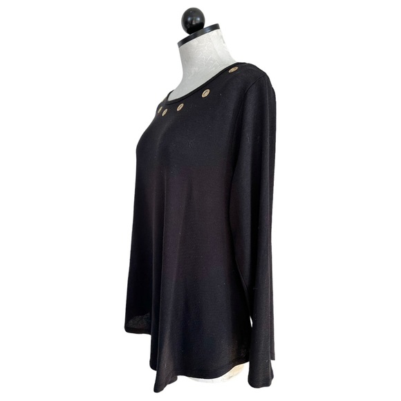 Belldini Black Knit Blouse Gold Rivets Neckline & Exposed Back Zipper Size 1X - Picture 4 of 13